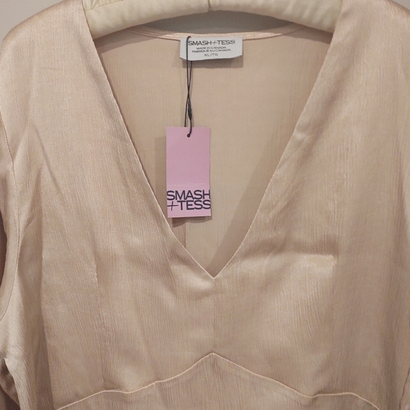 SMASH + TESS Sloane Maxi Dress in Champagne Long Sleeve Cocktail Party | Size XL - Picture 5 of 14